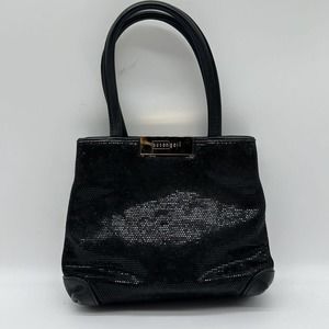 Vintage Susan Gail 1980s Black Small Satchel Bag Handbag Gold Hardware Purse